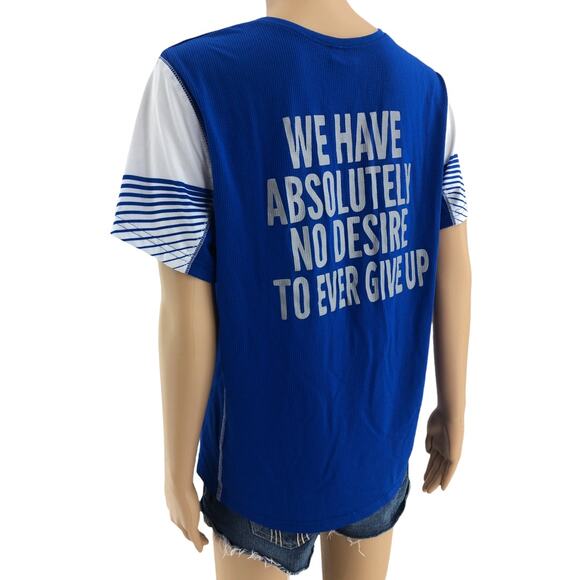 Halloway XL Women’s Blue R We Have No Desire to Ever Give Up Jersey Tee Shirt - Picture 4 of 5